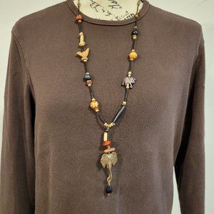 Elephant themed wooden and metal necklace and earrings